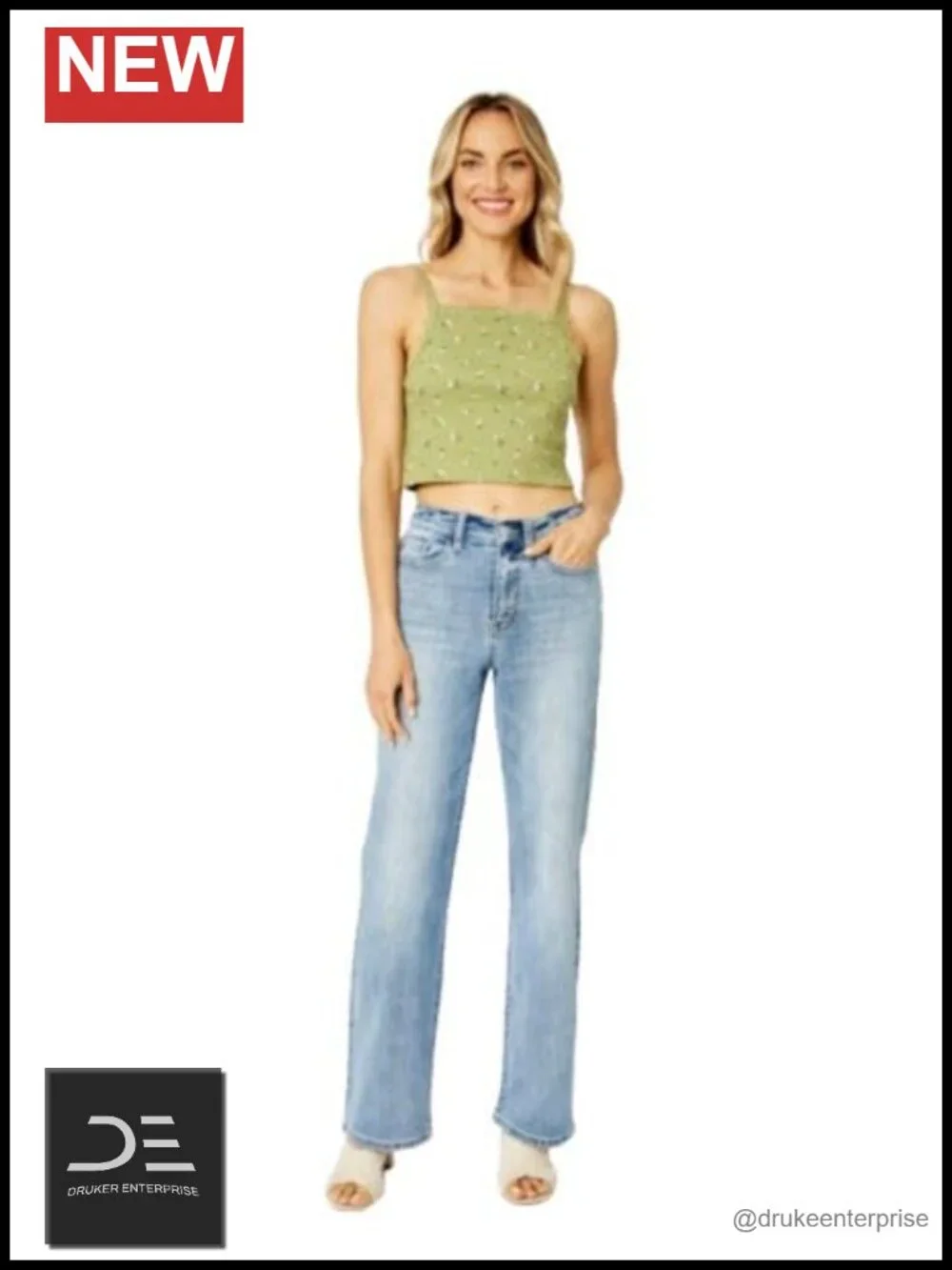 High Waisted Straight Leg Ripped Jeans Cotton Blend 32